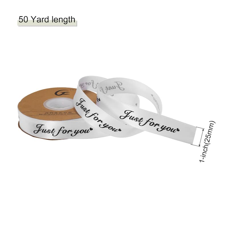 1" 50 Yard Wide Satin Ribbon Grosgrain Ribbon, Just for You - 1" x 50 Yard - White