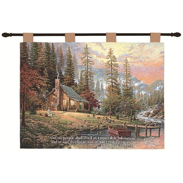 Thomas Kinkade Peace Retreat Pictorial Religious Verse Wall Thomas Kinkade Peace Retreat Pictorial Religious Verse Wall Art Hanging Tapestry 26 X