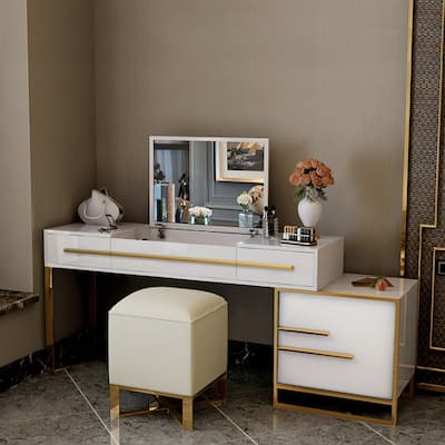 Modern Dresser with Storage and Flip Mirror 4 Drawer Writing Desk