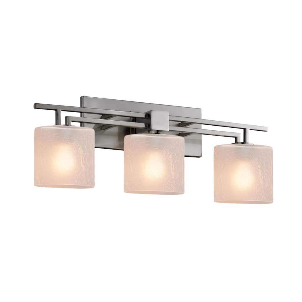 Justice Design Fusion Aero 3-light Brushed Nickel Bath Bar, Frosted Crackle Oval Shade