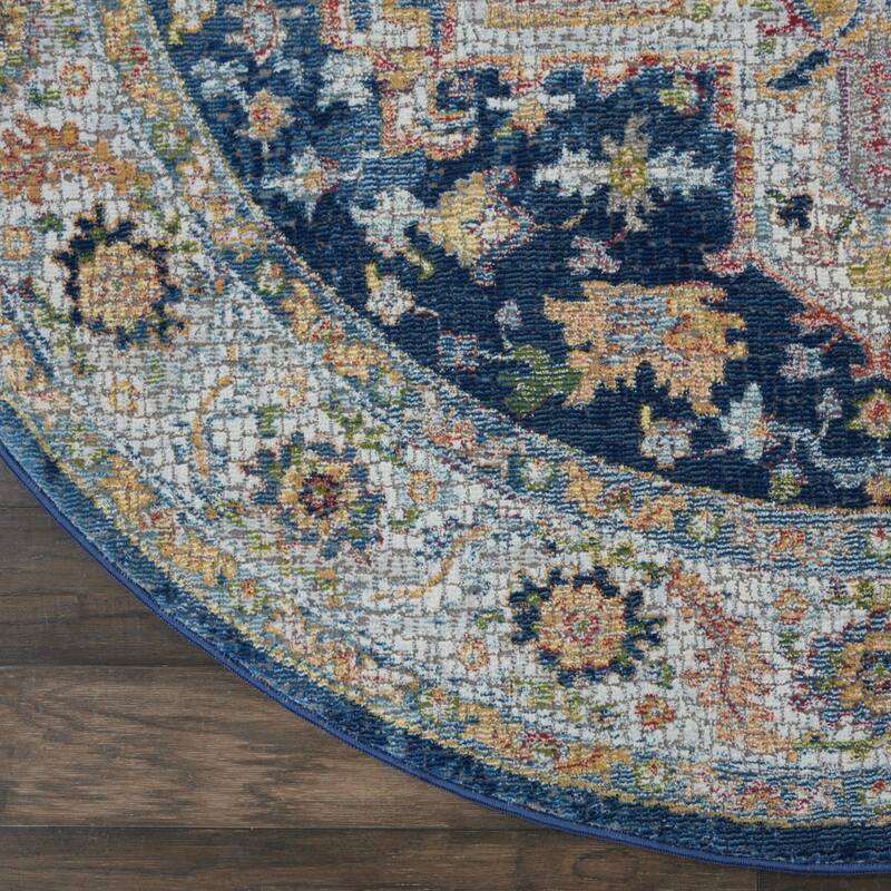 Power Loomed Distressed Geometric Floral Non Skid Area Rug - 48' X '48' X '0.5