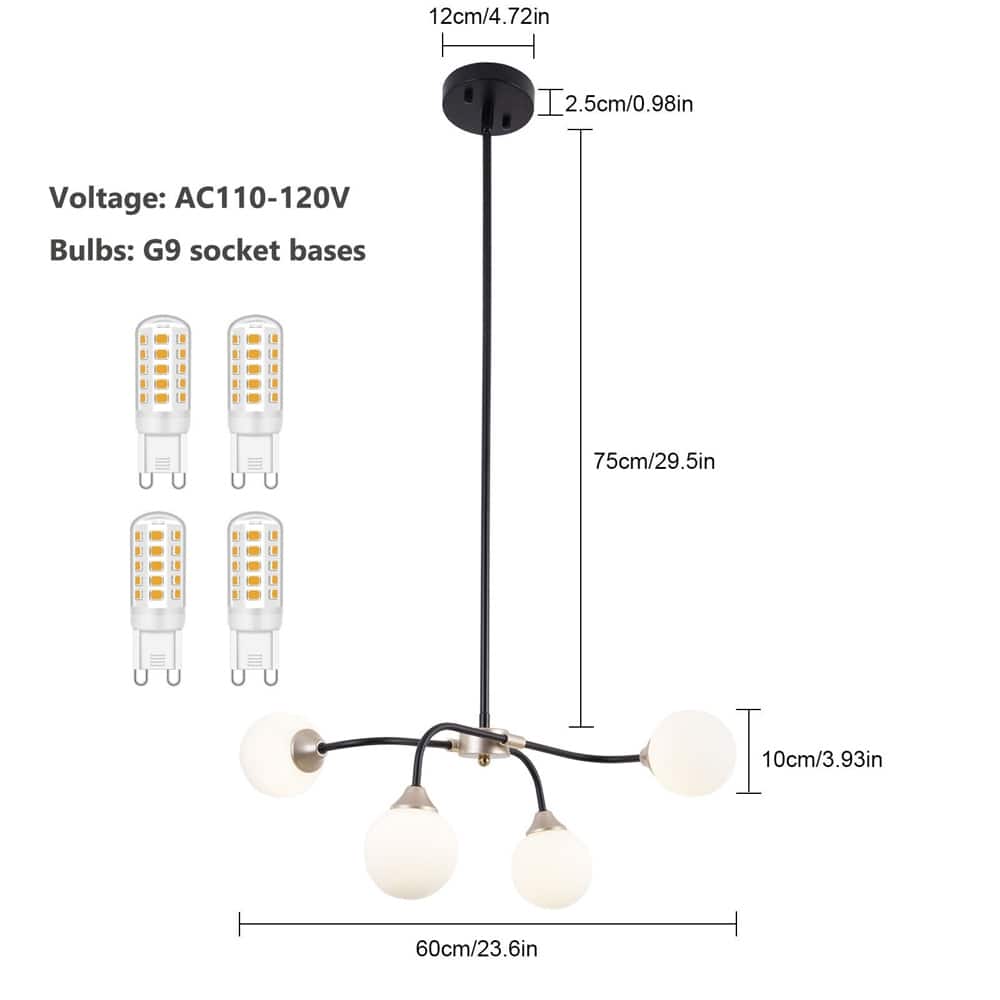 Indoor Glass Ball Chandelier Pendant Lighting Fixture 4Light Modern