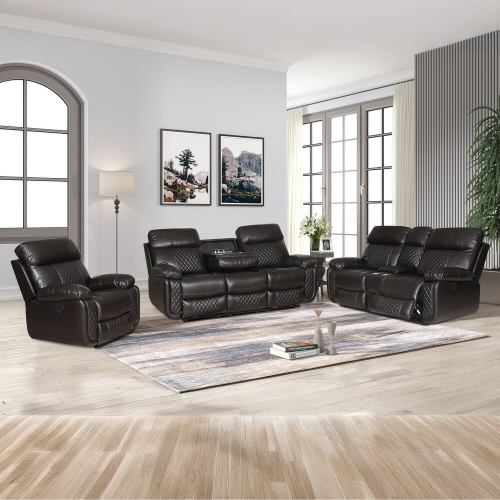 Contemporary Multi Piece Faux Leather Upholstered Living Room Sofa Set