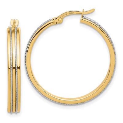 Curata 14k Two Tone Gold Polished and Sparkle Cut Hoop Earrings - 29.75x28.5mm