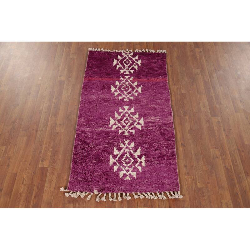 Purple Plush Moroccan Accent Rug Hand-Knotted Wool Carpet - 3'0" x 5'5"