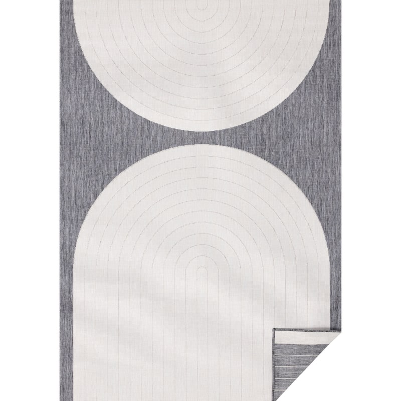 Grey White Double Arches Indoor/Outdoor Rug