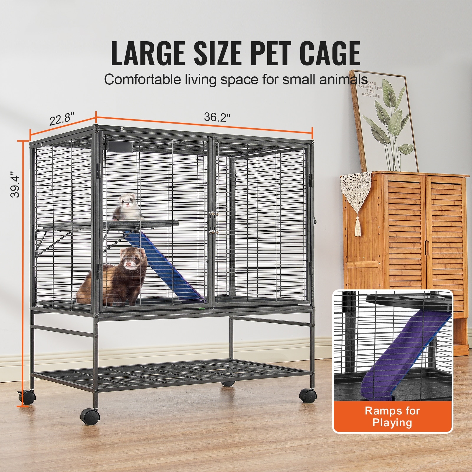 Rolling Metal Ferret Cage, Large Critter Nation Cage, Small Animal