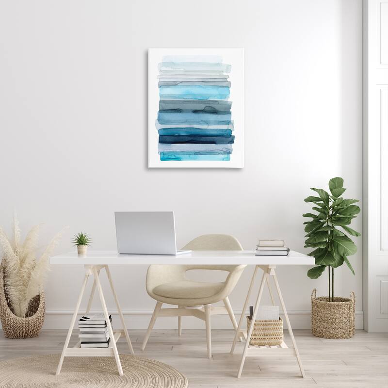 Stupell Water Inspired Blue Grey Ombre Abstract Lines Canvas Wall Art - White