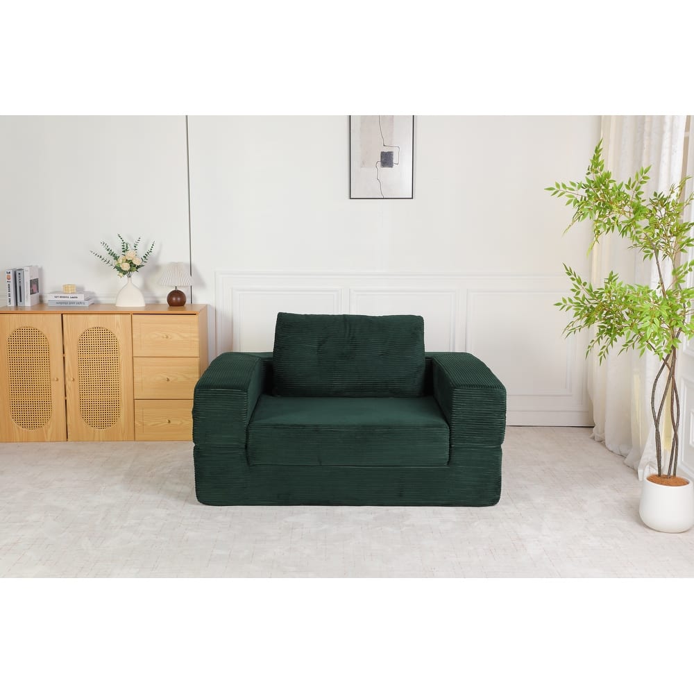 Compression Human Dog Sofa Bed for Adult & Pets, Modern Floor Couch With Pillow for Living Room Bedroom, Corduroy Fabric