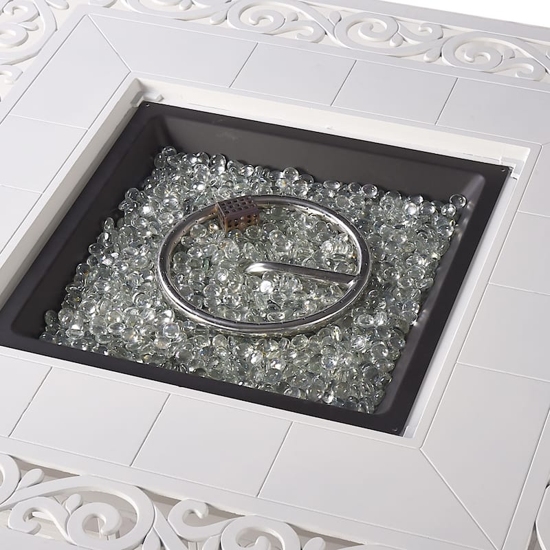 Square 42 in. x 42 in. Aluminum Propane Fire Pit Table with Glass Beads, Two Covers, Lid, 57,000 BTUs - N/A
