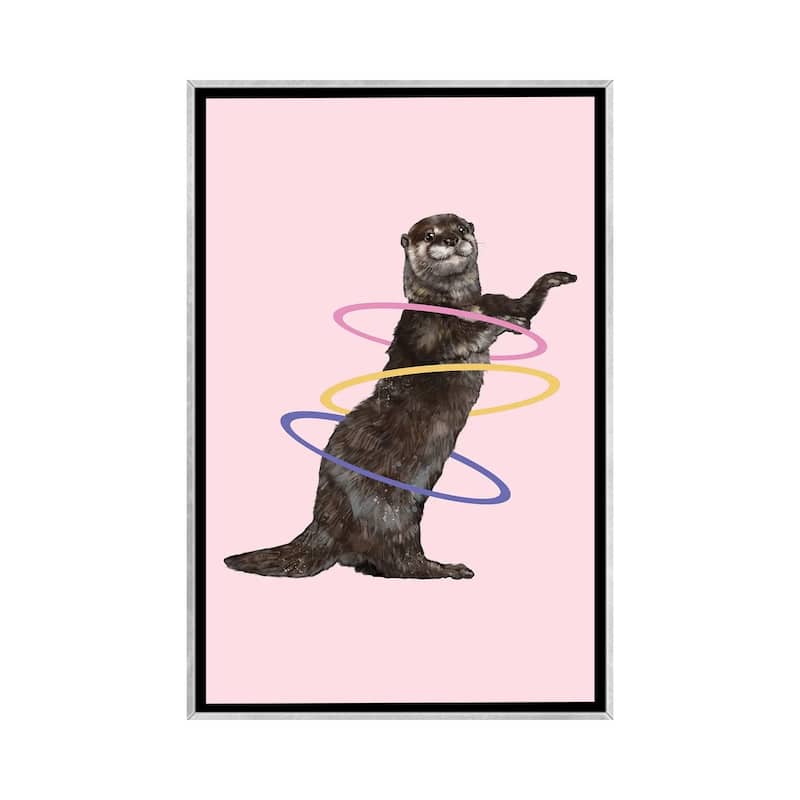 iCanvas "Hula Hooping Otter In Pink" by Big Nose Work Framed