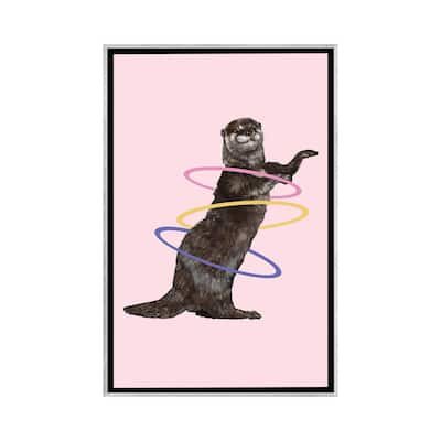 iCanvas "Hula Hooping Otter In Pink" by Big Nose Work Framed
