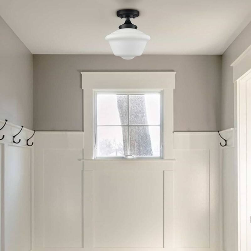 Kavala Schoolhouse Ceiling Light Fixture with Milk Glass Shade