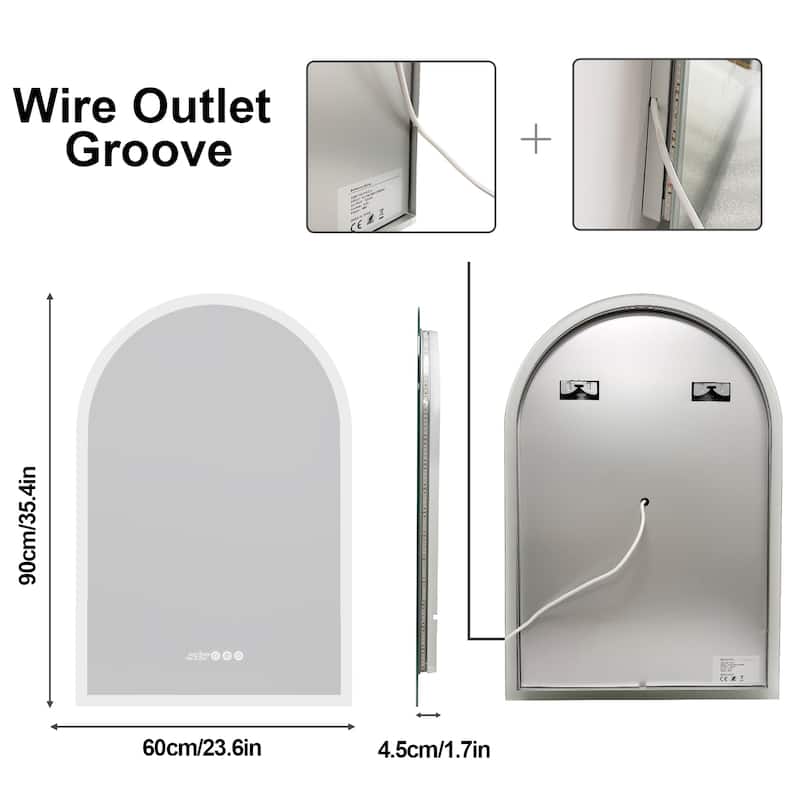 36" x 24" Backlit Smart LED Bathroom Mirror Arched Dimmable Anti-Fog - 24"x36"
