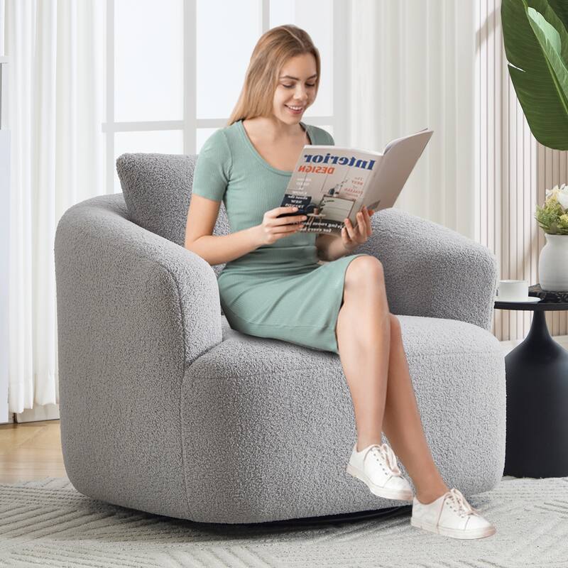 Swivel Round Sofa Chaise, Upholstered Sofa Chair with One Soft Pillow, Single Sofa with Adjustable Pillow