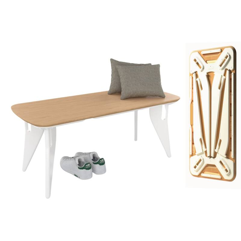Hoek Bench - 42" L x 18" W x 17" H - Birch with White Legs