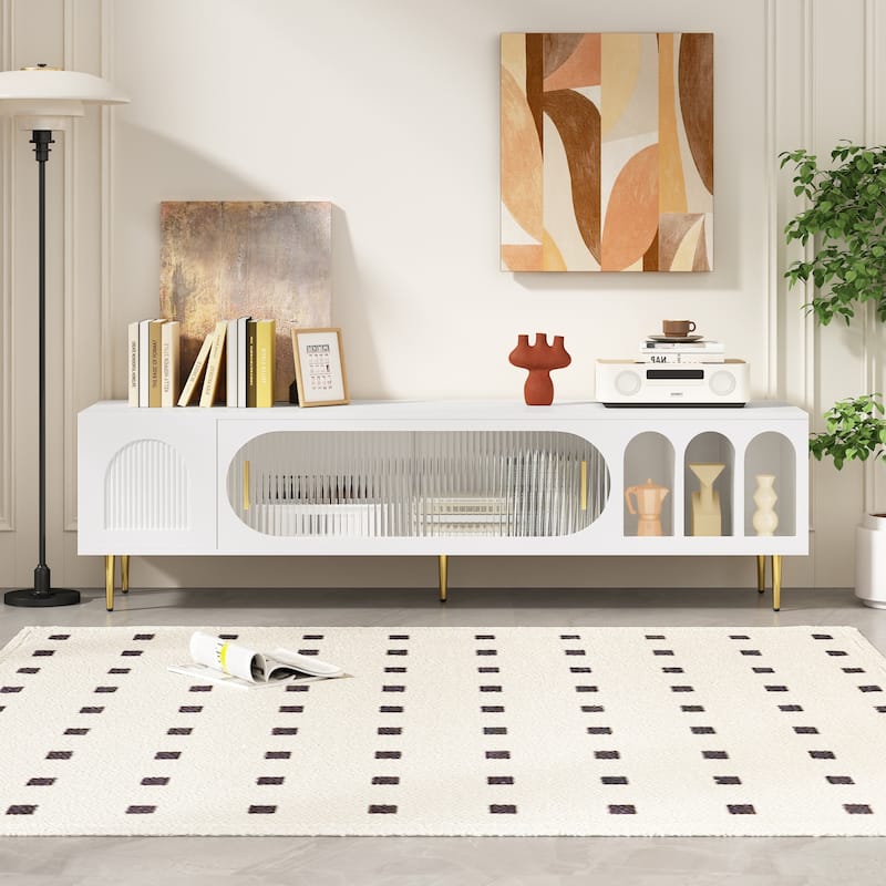 Modern TV Stand for up to 70 Inch TV with 3 Shelves and 2 Cabinets