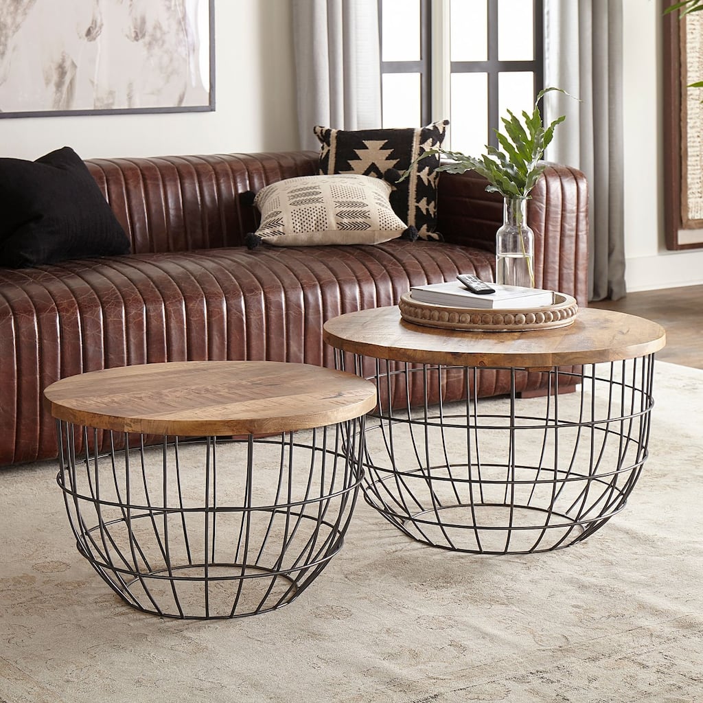 Akins Weathered Honey Pewter Nesting Caged Accent Tables