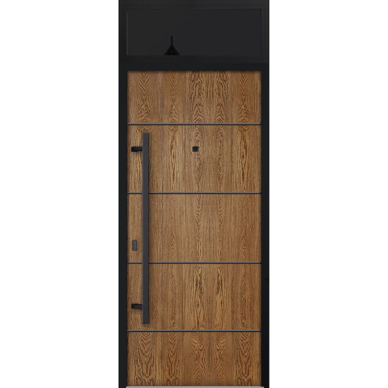 Exterior Prehung Steel Entry Door 0131 Black Enamel 2 Sidelites Top Window Stainless Steel Inserts W16+36+16xH80+16 - Beige - 36 x 96