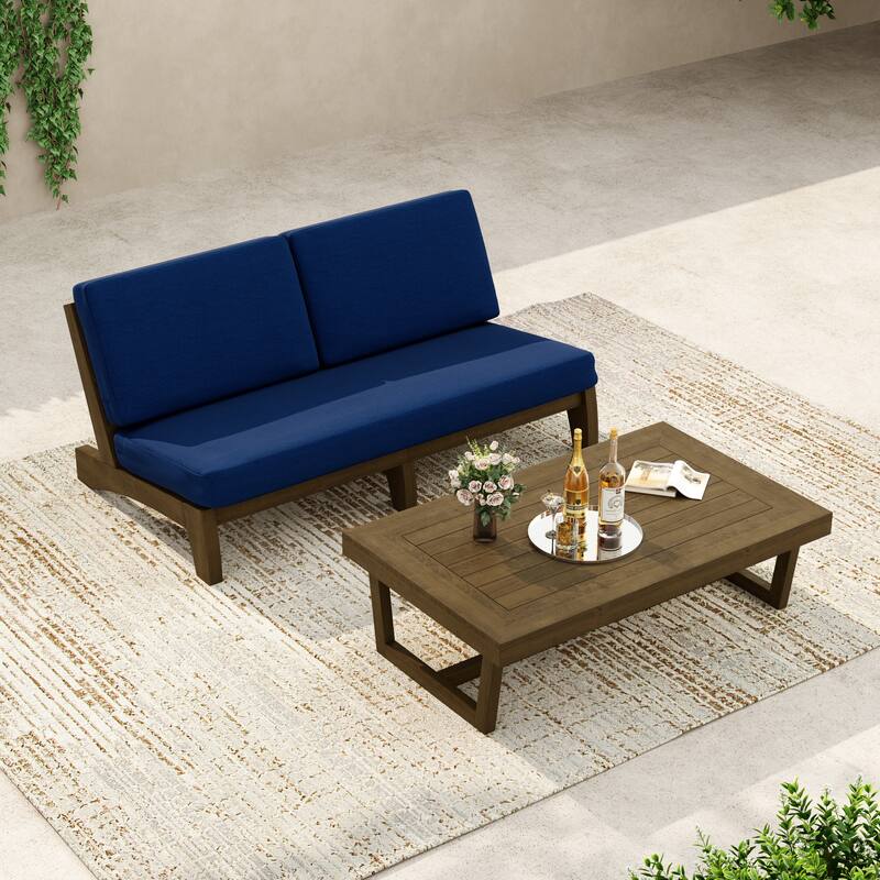 3-Seat Outdoor Sofa Set with Solid Wood Coffee Table, Weather-Resistant Cushions