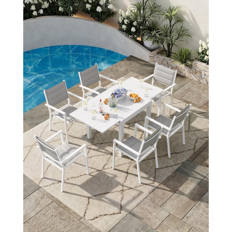 Patio Extendable Dining Table for 4-6,Aluminum Outdoor Dining Table 31.5-63 for Backyard Porch, Deck