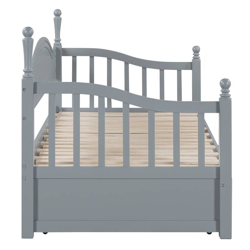 Twin Size Wooden Daybed with Two Storage Drawers and Trundle for Bedroom