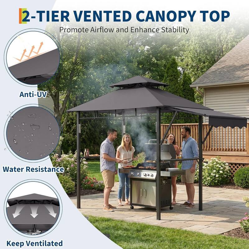 8x5 ft Durable BBQ Grill Gazebo, Weather-Resistant Canopy Shelter for Patio & Backyard - N/A