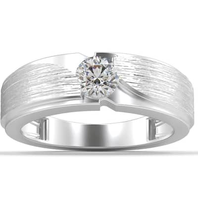 1/2Ct Men's Diamond Brushed Solitaire Diamond Wedding Ring Lab Grown in Gold