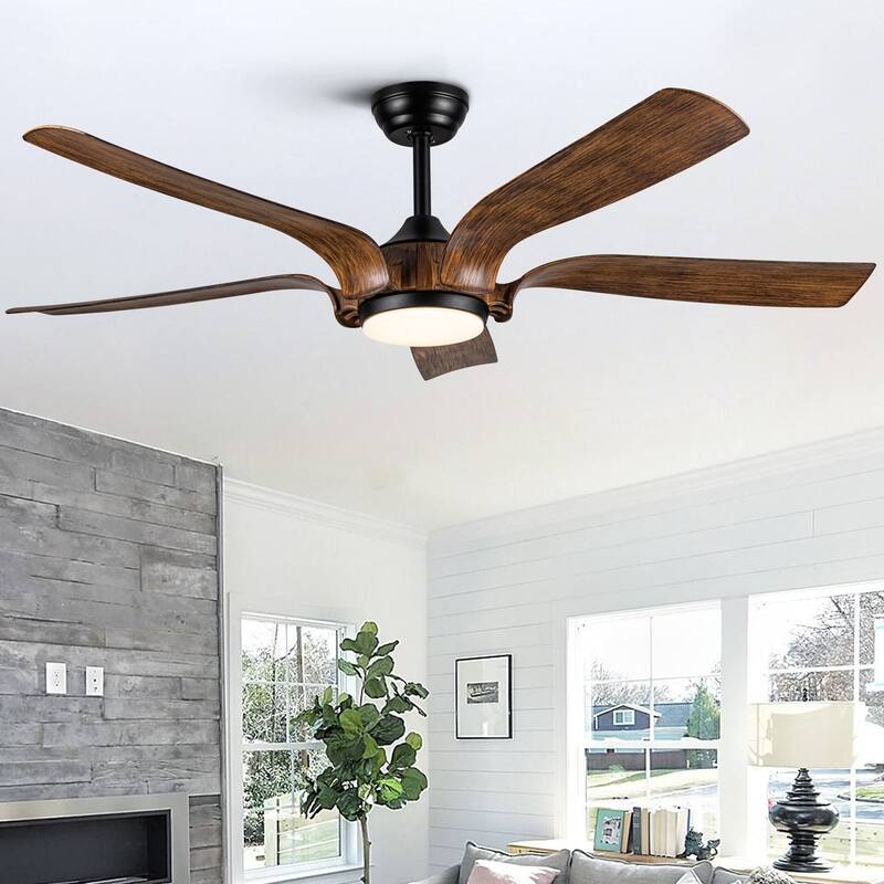 Smart 56" Integrated LED Ceiling Fan with Antique Brown Blades in Matte Black Fan Body Finish - Antique brown