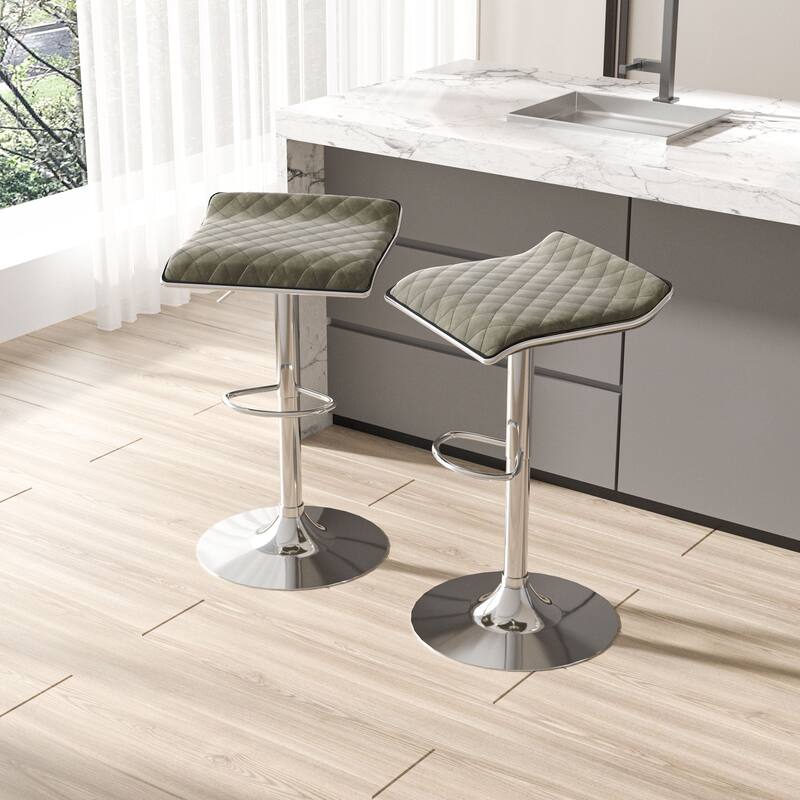 VECELO Barstools Adjustable Height Faux Leather Backless Modern Swivel Bar Stools, Bar Stools Set of 4