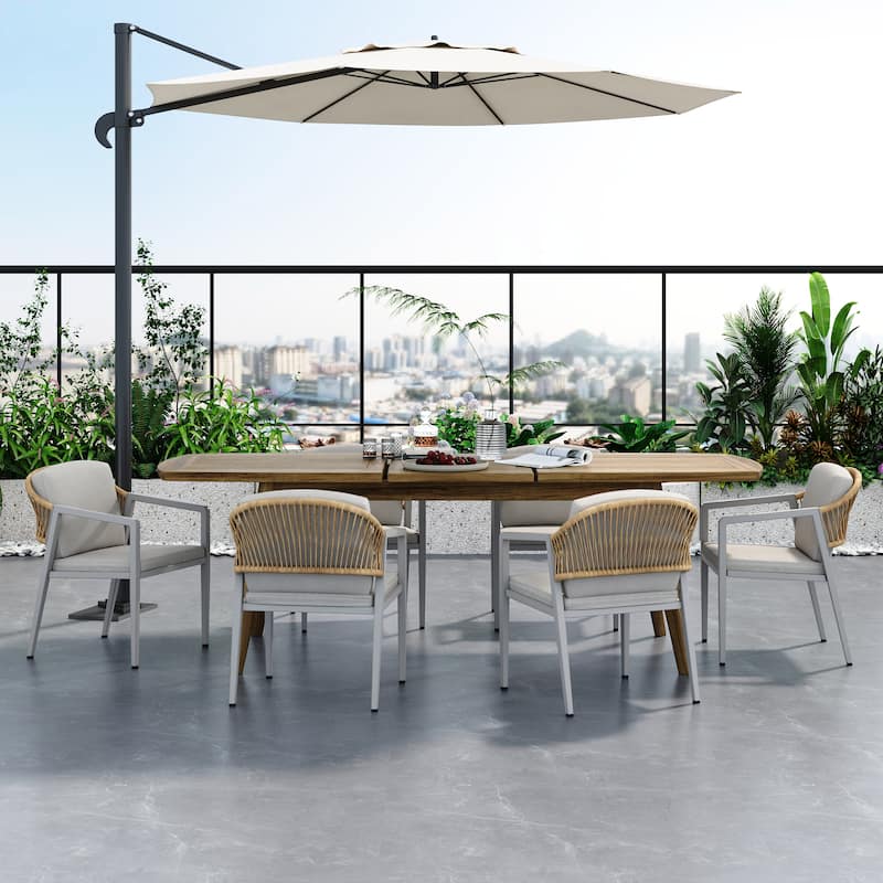 Roomfitters Outdoor Dining Chairs, Wicker Rattan Woven Patio Chairs with Waterproof Seat and Cushion, Set of 2, Grey