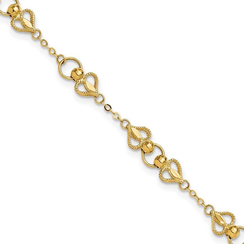 Curata 10k Gold 7.5" 5.5mm Textured Heart Station Links Bracelet