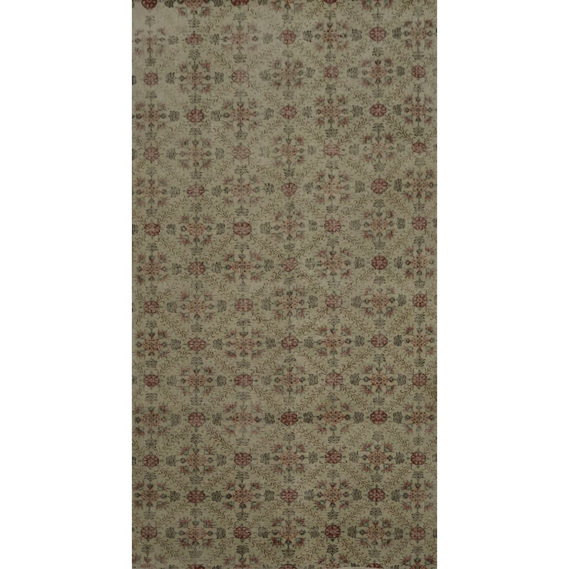 Hand Knotted Oriental 100% Wool Carpet Transitional All-Over Beige & Ivories Anatolian Area Rug - 9' 7'' X 5' 7''