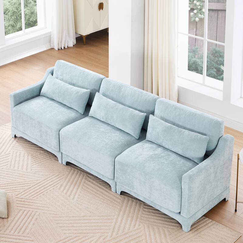 Chenille Upholstered Sofa with Lumbar Pillows