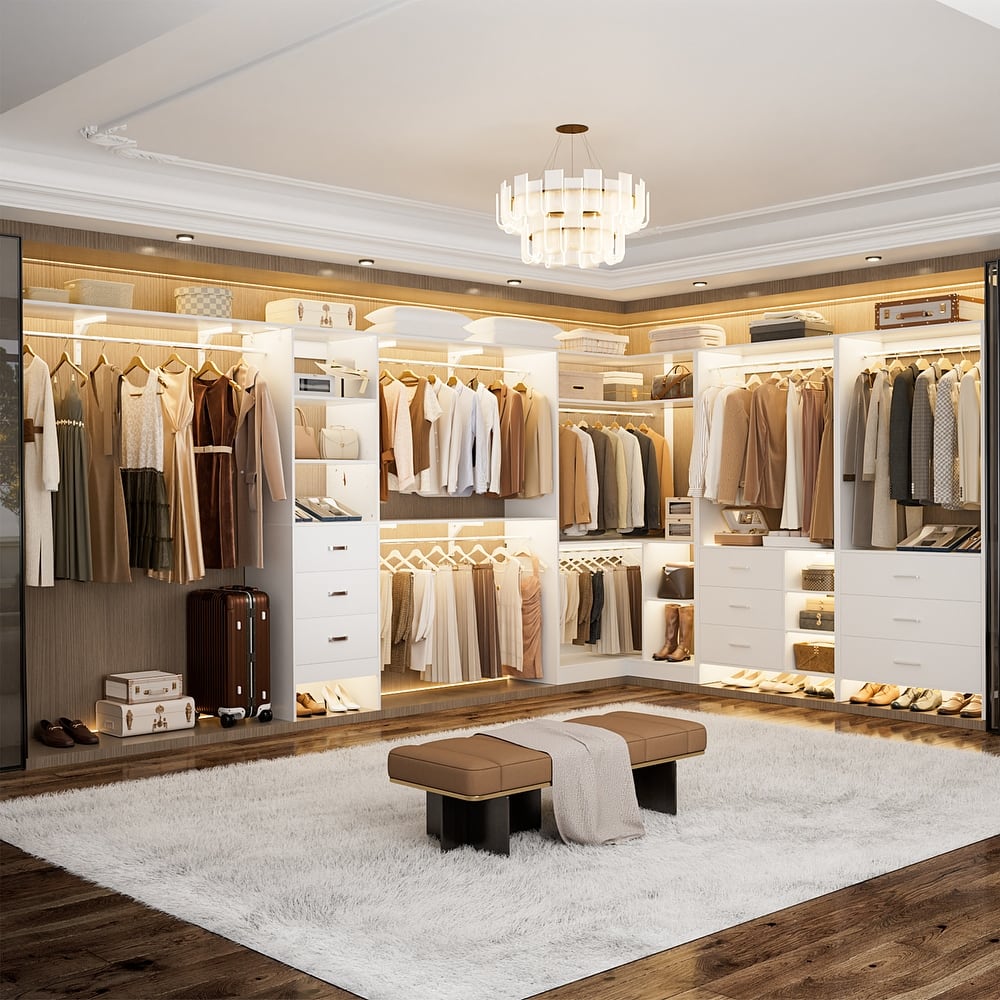 Cimly Set of 4 Heavy-duty Closet Organizer with Drawers, Corner Closet System with Storage Shelves and Hanging Rods