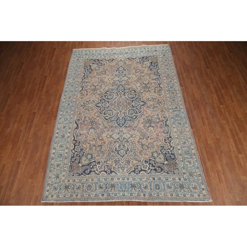 Hand Knotted Oriental 100% Wool Carpet Traditional Floral Peach Mashad Area Rug - 11' 6'' X 7' 11''