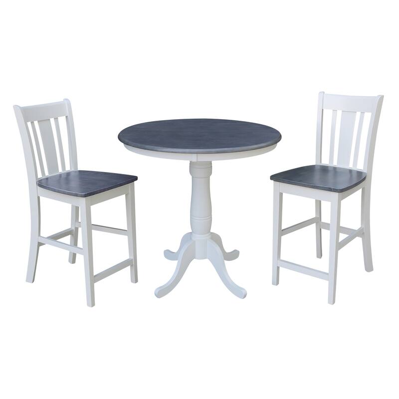 36" Round Pedestal Gathering Height Table With Stools - 3-Piece - White/Heather Gray