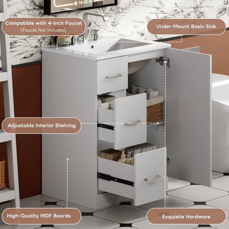 24 " Modern Bathroom Vanity with Sink with 2 Drawers