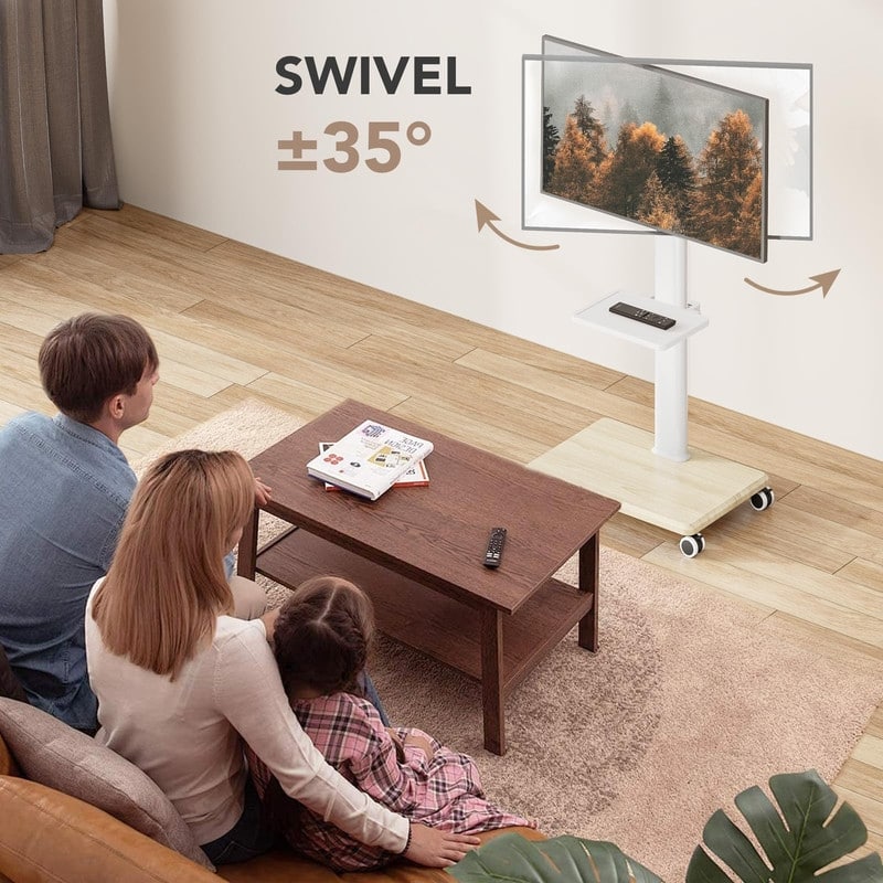 Mobile TV Stand for 27 to 65 Inch TVs, Portable Rolling TV Cart on Wheels