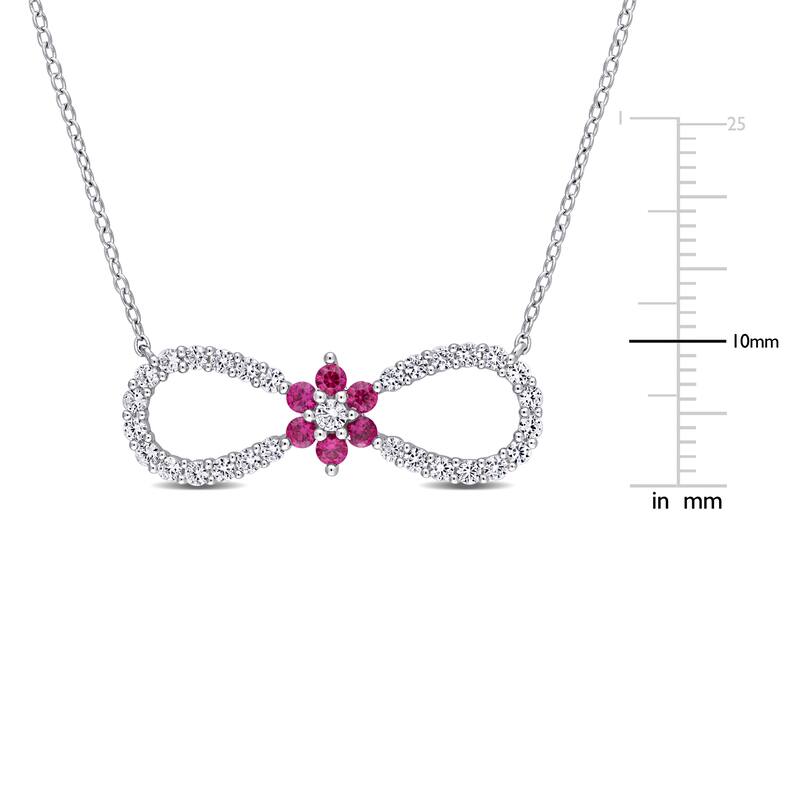 Miadora Created Ruby and Created White Sapphire Infinity Floral Necklace in Sterling Silver