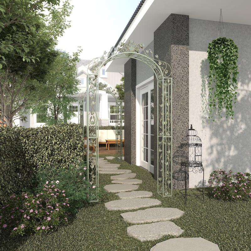 Green Metal Indoor Outdoor Arched Bird Indoor Outdoor Garden Arbor with Scrolled Vines