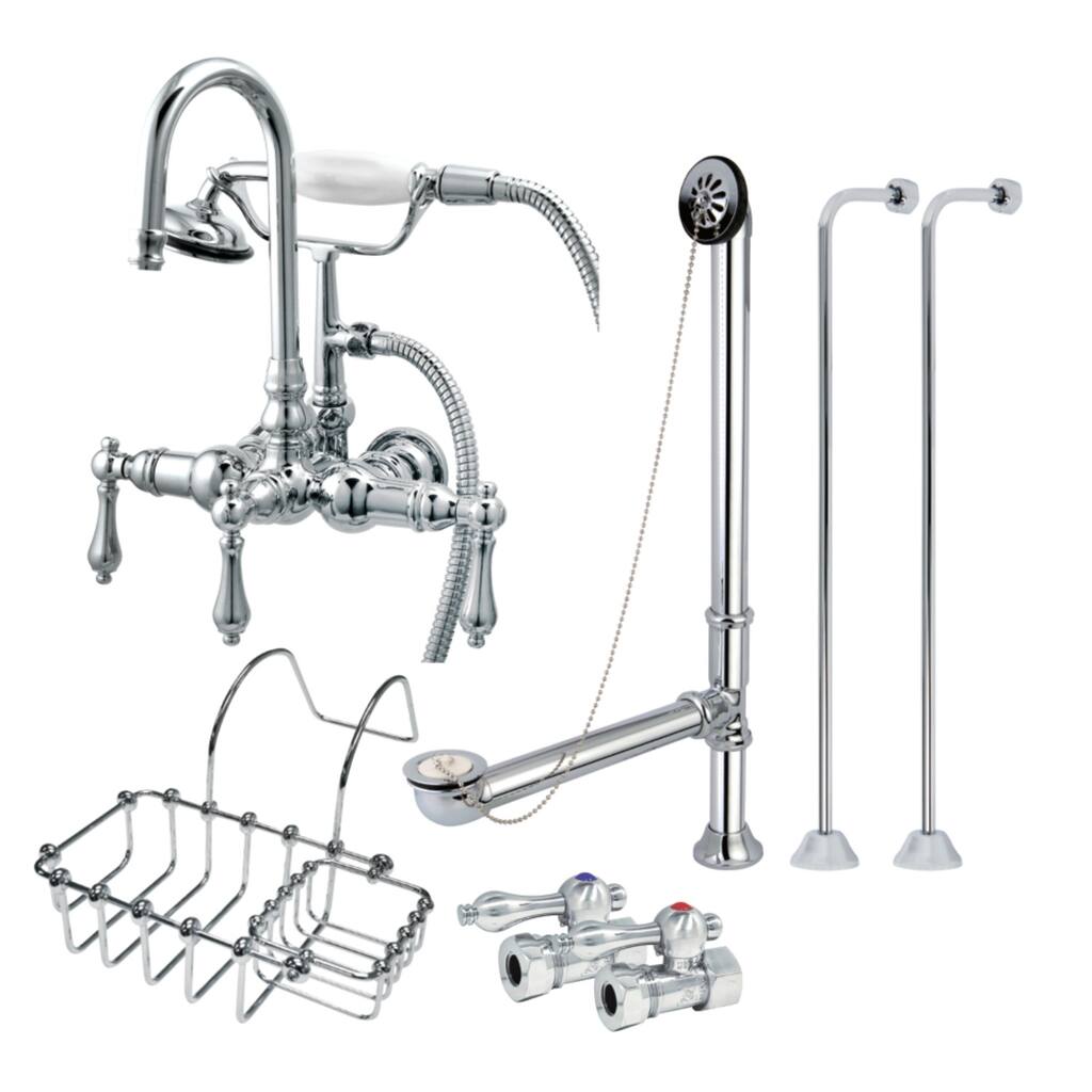 Kingston Brass Wall Mount Clawfoot Tub Faucet Package with Supply Line