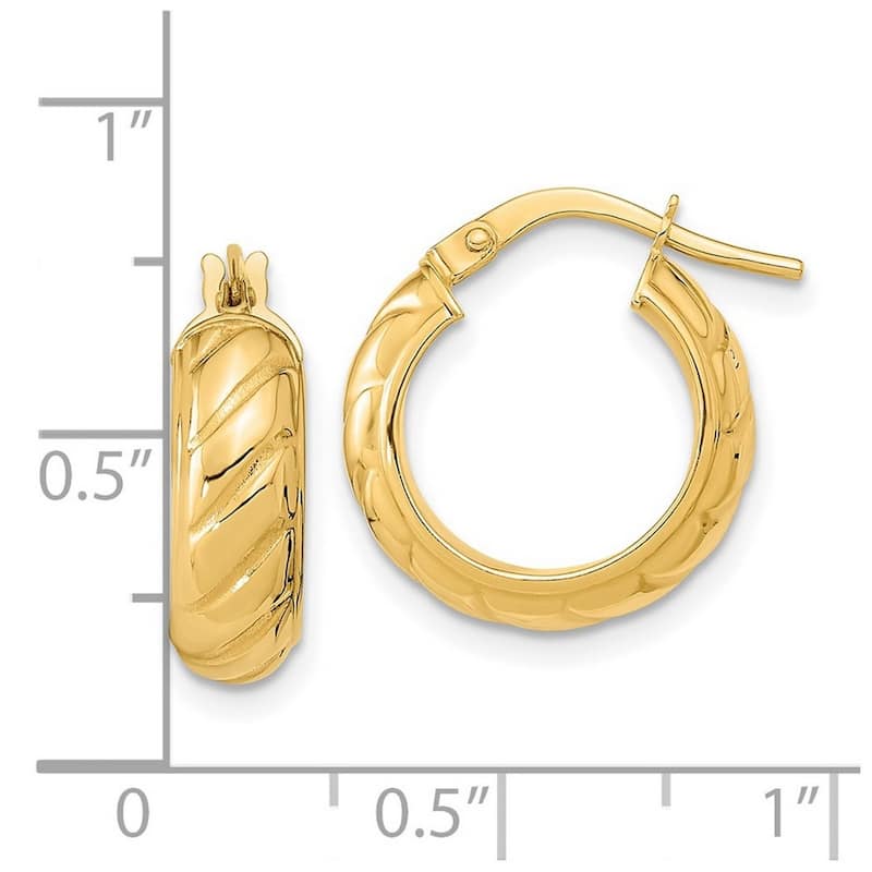 Curata 14k Polished Ribbed 3x16mm Hoop Earrings