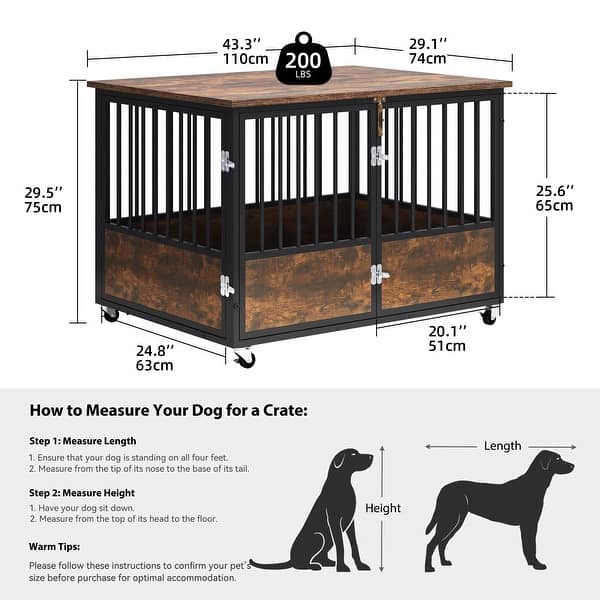 dimension image slide 1 of 2, Moasis Industrial Heavy Duty Dog Crate Kennel with 2 Doors