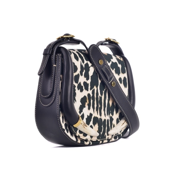 Roberto Cavalli Women/'s Leopard-Print Horns Canvas Shoulder Bag~RTL$1300