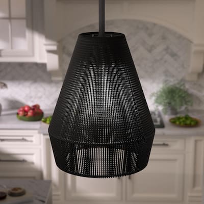 Acroma 1-light Farmhouse Black Rattan Kitchen Island Pendant - N/A
