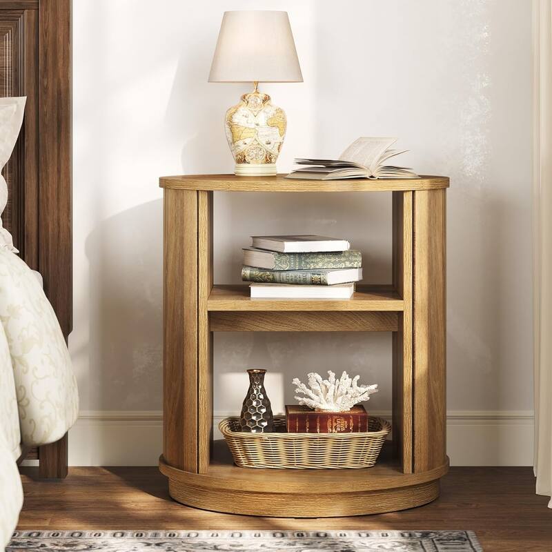 Modern Farmhouse 3-Tier Round Side End Table with Storage Shelves - 23.62" L × 23.62" W × 25.59" H