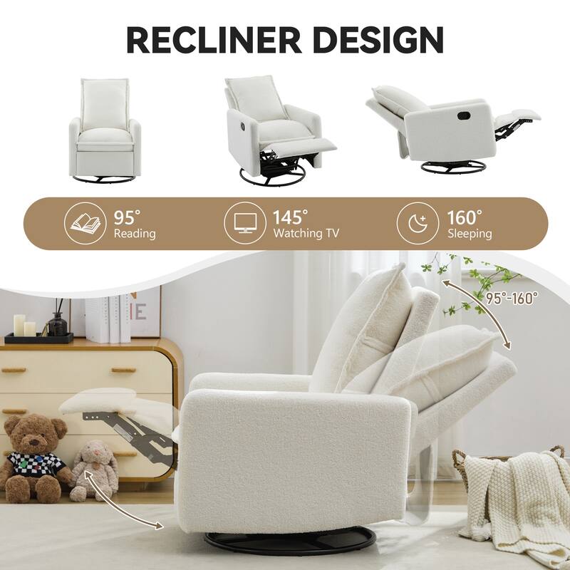 Modern Upholstered Rocker Nursery Chair Plush Seating Glider Swivel Recliner Chair