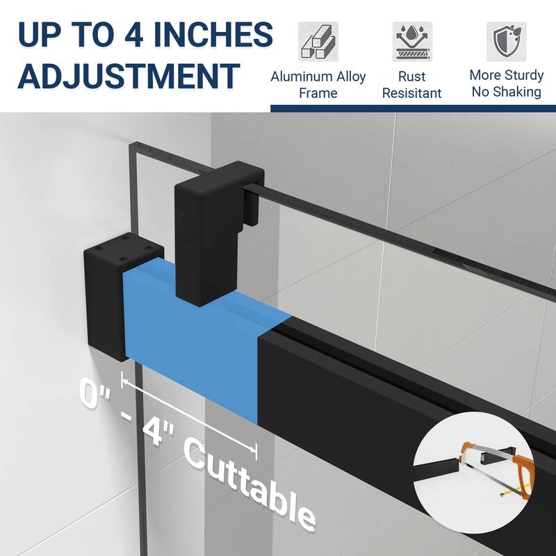ABRUZZO 56-60" W x 76" H Frameless Soft-Closing Single Sliding Shower Door 1/4" (6mm) Explosion-Proof Tempered Glass