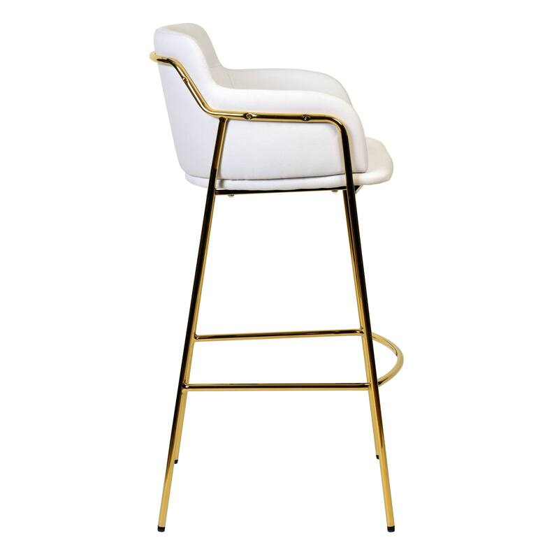 LeisureMod 40" Low-Back Velvet Upholstered Bar Stool with Gold Stainless-Steel Frame for Home Living Room Kitchen & Bar